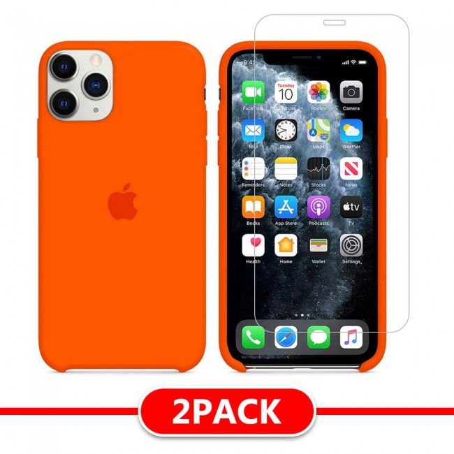 Margoun 2Pack Apple iPhone 12 Pro Max Silicone Case Cover and Clear Screen Protector - Orange