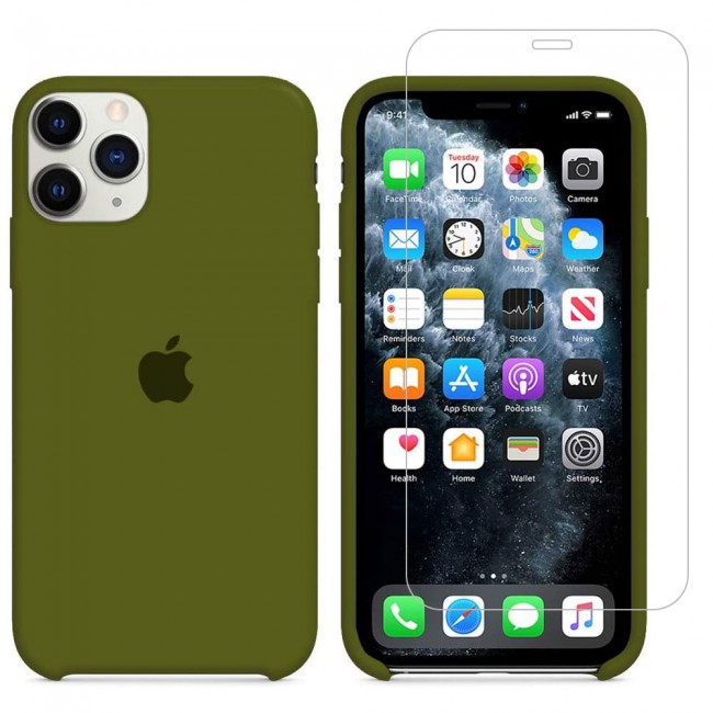 Margoun 2Pack Apple iPhone 12 Pro Max Silicone Case Cover and Clear Screen Protector - Cedar Green