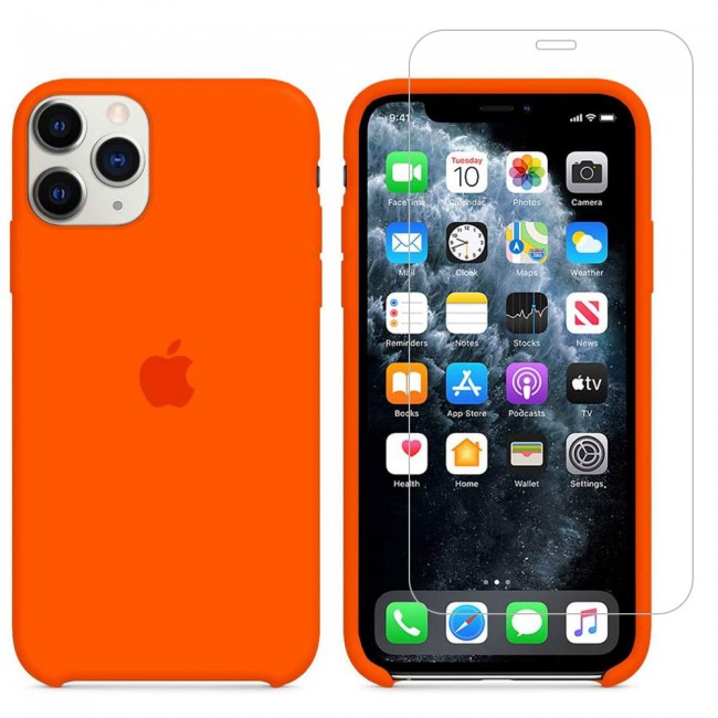 Margoun 2Pack Apple iPhone 12 and 12 Pro Silicone Case Cover and Clear Screen Protector - Orange