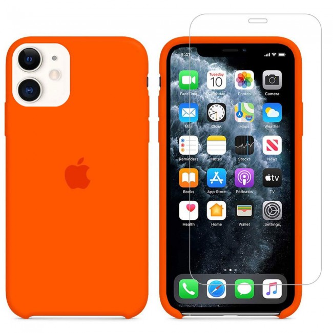 Margoun 2Pack Apple iPhone 12 and 12 Pro Silicone Case Cover and Clear Screen Protector - Orange