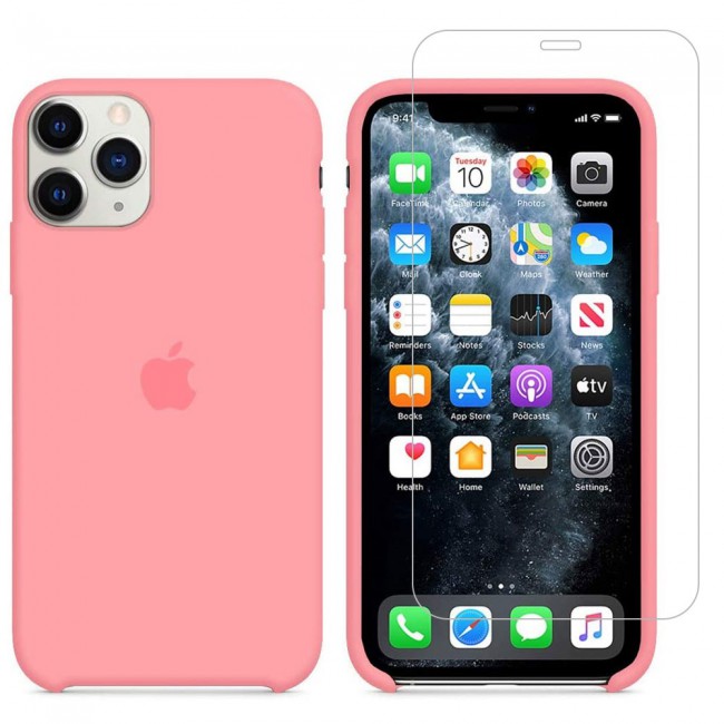 Margoun 2Pack Apple iPhone 12 and 12 Pro Silicone Case Cover and Clear Screen Protector - Pink