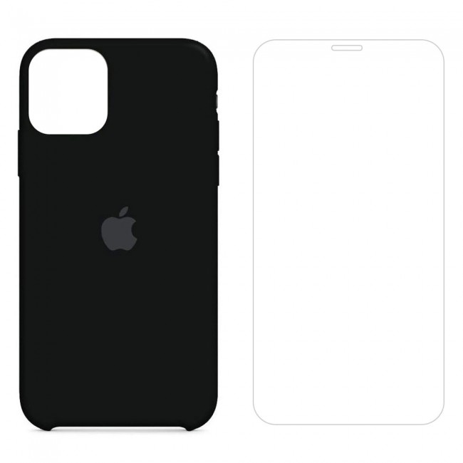 Margoun 2Pack Apple iPhone 12 and 12 Pro Silicone Case Cover and Clear Screen Protector - Black