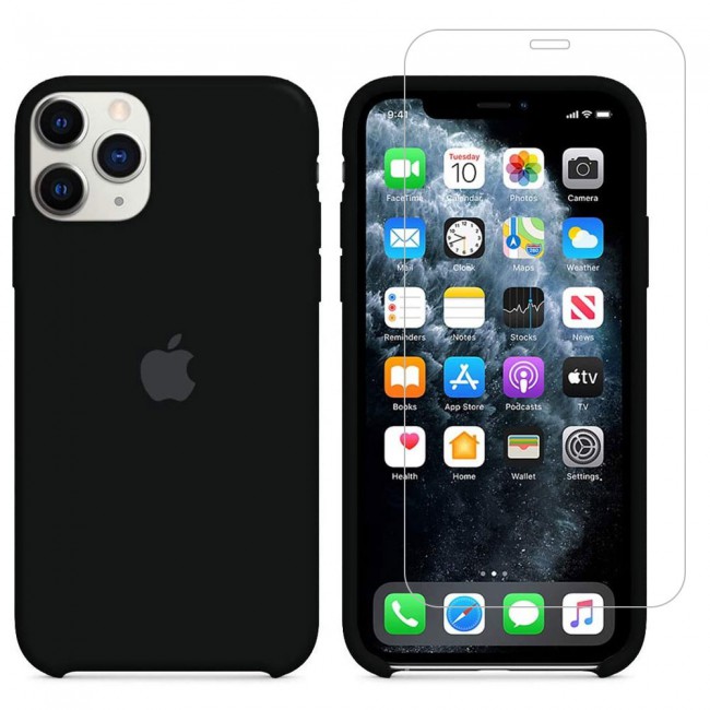 Margoun 2Pack Apple iPhone 12 and 12 Pro Silicone Case Cover and Clear Screen Protector - Black