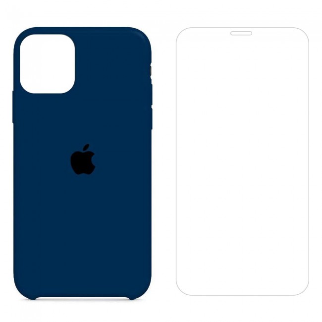 Margoun 2Pack Apple iPhone 12 and 12 Pro Silicone Case Cover and Clear Screen Protector - Dark Blue