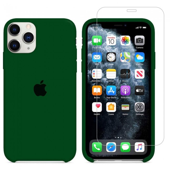 Margoun 2Pack Apple iPhone 12 and 12 Pro Silicone Case Cover and Clear Screen Protector - Green