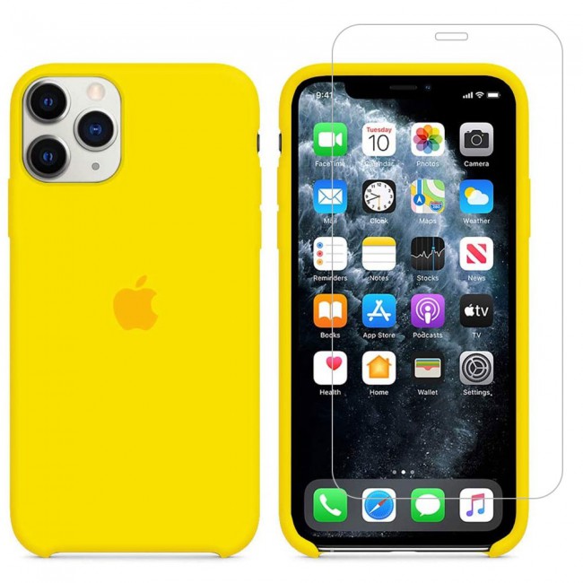 Margoun 2Pack Apple iPhone 12 and 12 Pro Silicone Case Cover and Clear Screen Protector - Yellow