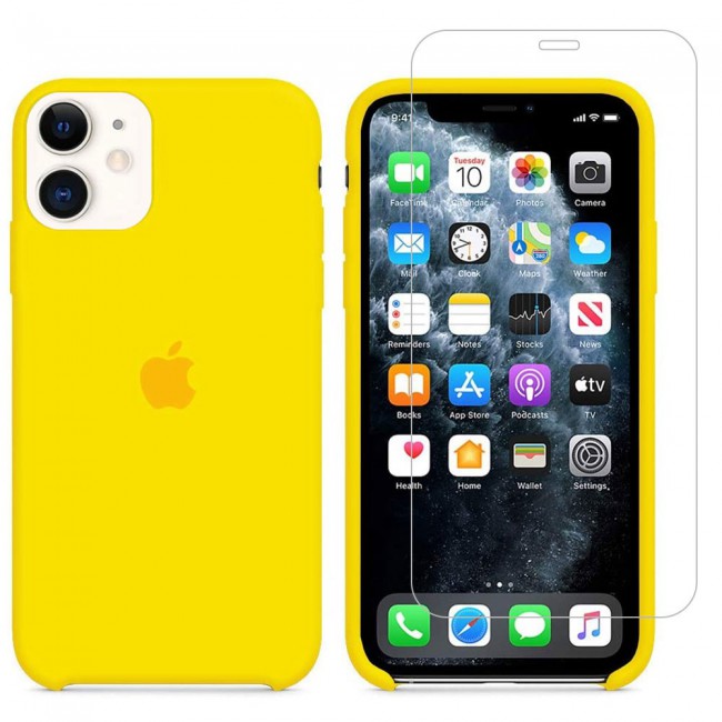 Margoun 2Pack Apple iPhone 12 and 12 Pro Silicone Case Cover and Clear Screen Protector - Yellow