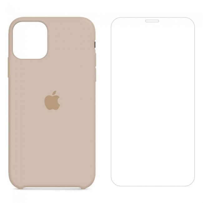 Margoun 2Pack Apple iPhone 12 and 12 Pro Silicone Case Cover and Clear Screen Protector - Taupe