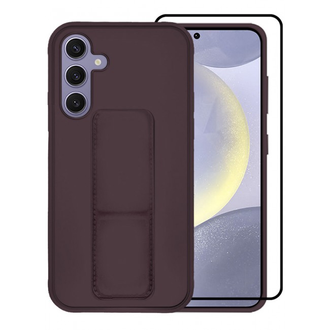 MARGOUN 2 Packs For Samsung Galaxy S24 Plus Case and Screen Protector Magnetic Stand and Holder Premium Silicone Vertical and Horizontal Hand Strap Grip Multi Stand Cover Merlot