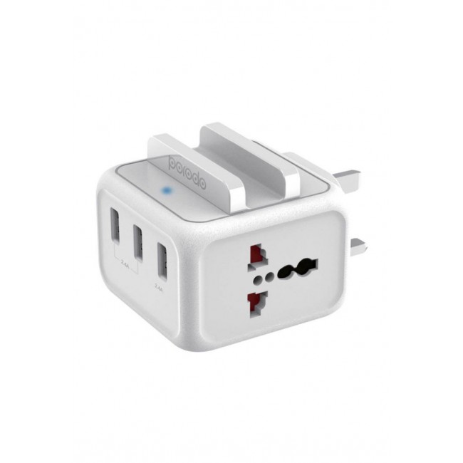 Porodo 3 USB Ports Multi-Function Power Cube Station 4.8A UK - White