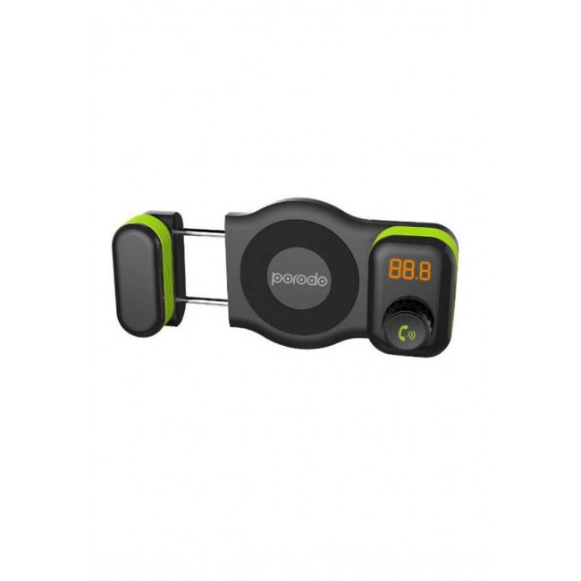 Porodo Phone Holder and Car Charger with FM Transmitter 2.1A - Black