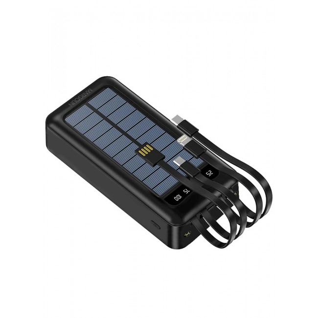 MARGOUN 20000mAh Solar Power Bank Big Capacity Phone Charging Powerbank with Cable External Battery Phone Fast Charger Black
