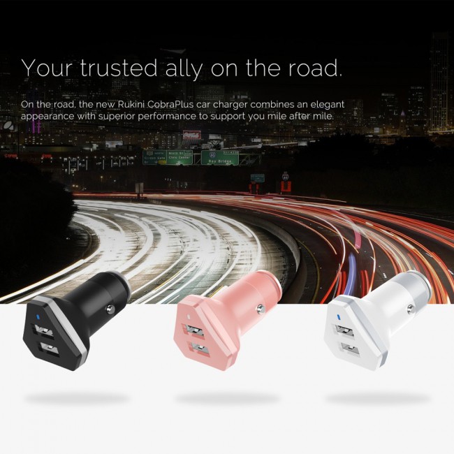 RUKINI Car Charger CobraPlus Dual USB COPL509S – Black , White , Coral
