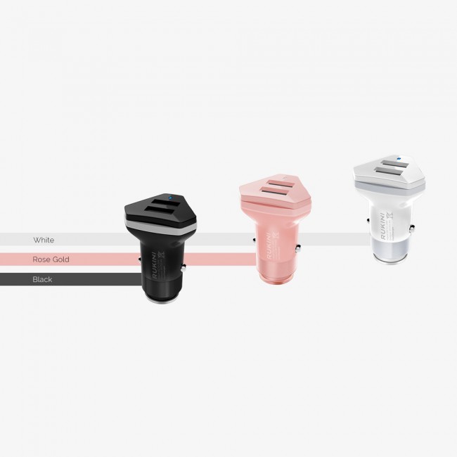 RUKINI Car Charger CobraPlus Dual USB COPL509S – Black , White , Coral
