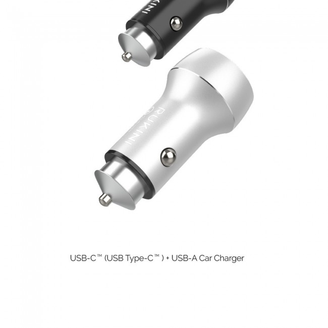 Rukini Dual USB Car Charger 18W RC313 - Black , Silver