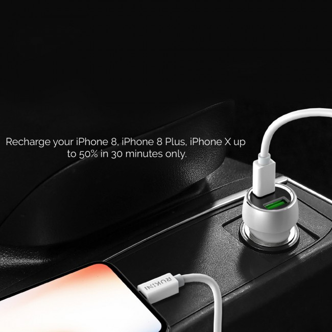 Rukini Dual USB Car Charger 18W RC313 - Black , Silver
