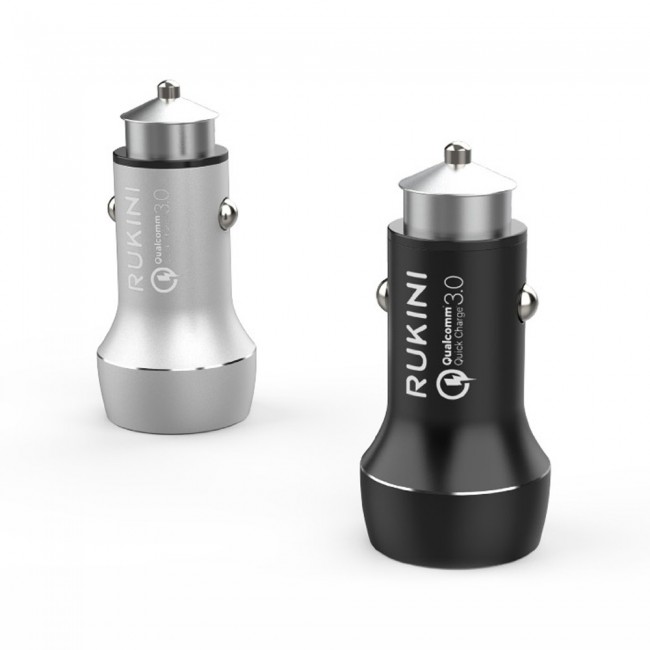 Rukini Dual USB Car Charger 18W RC313 - Black , Silver