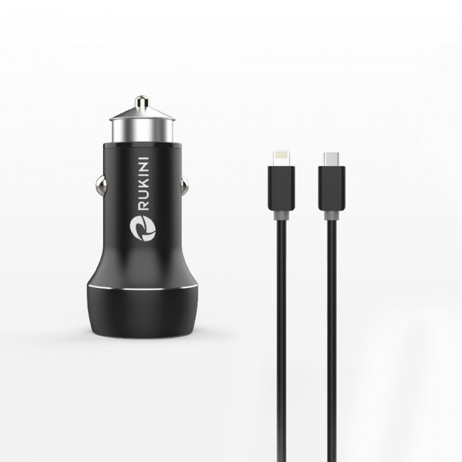 Rukini Dual USB Car Charger 18W RC313 - Black , Silver