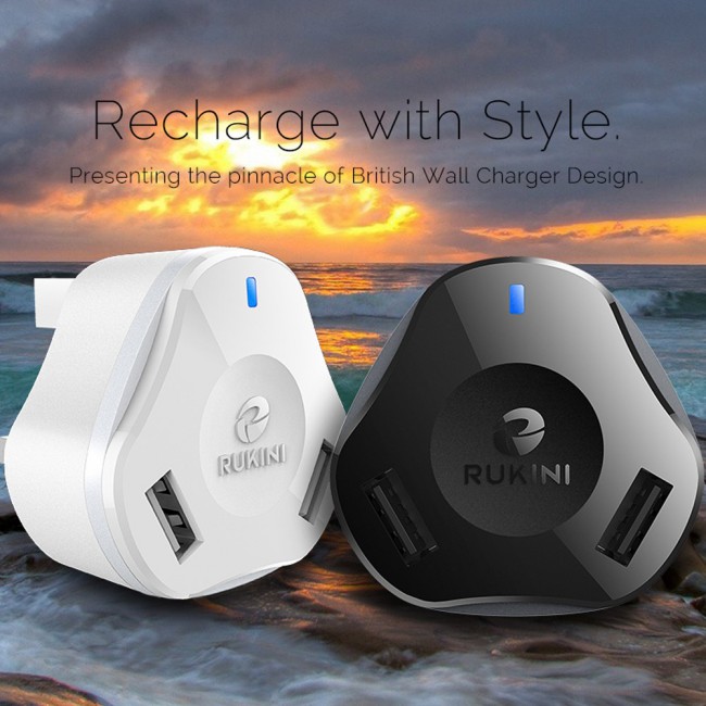 RUKINI Power Adapter Dual USB Wall Charger CobraPlus COPL402H with 1.5m/5ft Lightning Cable – Black , White , Coral