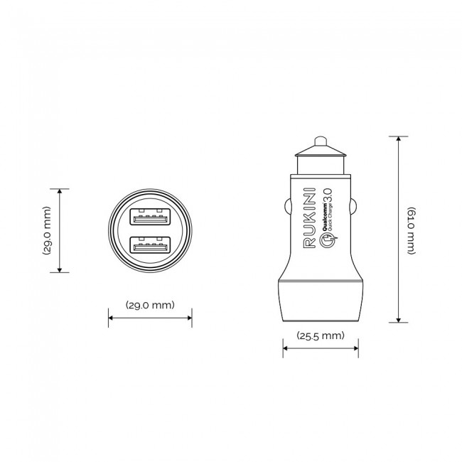 Rukini Dual USB Car Charger 24W RC319 - Black , Silver