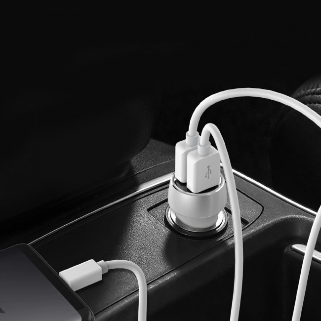 Rukini Dual USB Car Charger 24W RC319 - Black , Silver
