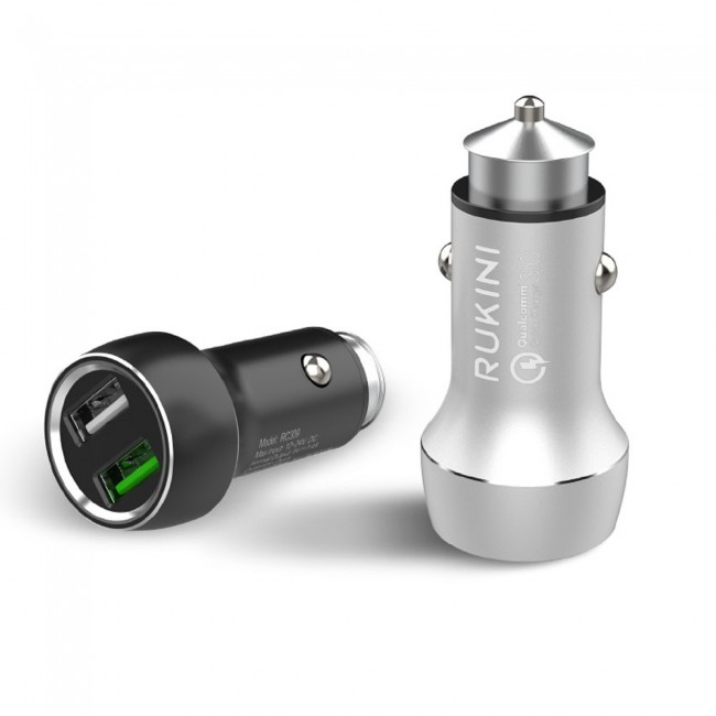 Rukini Dual USB Car Charger 24W RC319 - Black , Silver