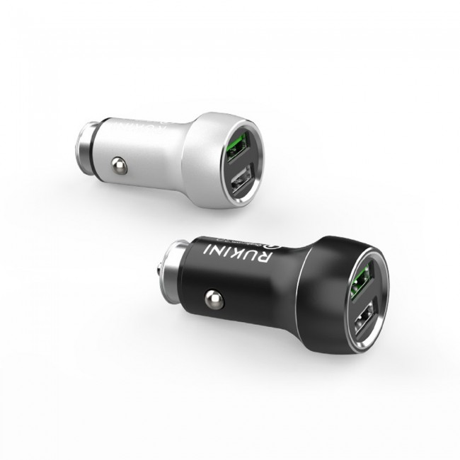 Rukini Dual USB Car Charger 24W RC319 - Black , Silver