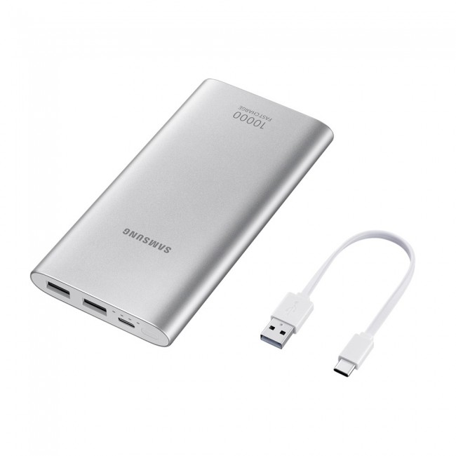 Samsung Fast Charge Dual USB Port 10000mAh Battery Pack Power Bank - Silver
