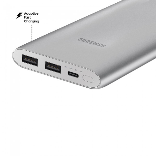 Samsung Fast Charge Dual USB Port 10000mAh Battery Pack Power Bank - Silver