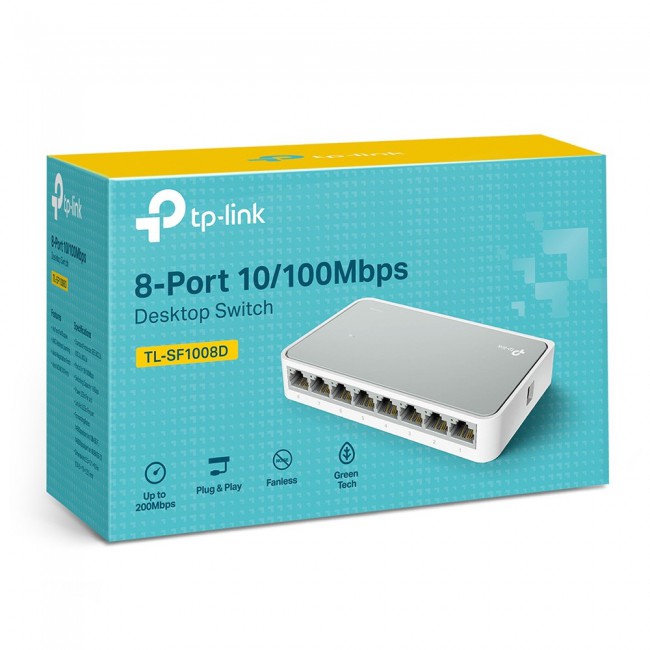 TP-LINK TL-SF1008D Fast Ethernet 8-Port 10/100Mbps Desktop Switch Easy Network Just Plug and Play