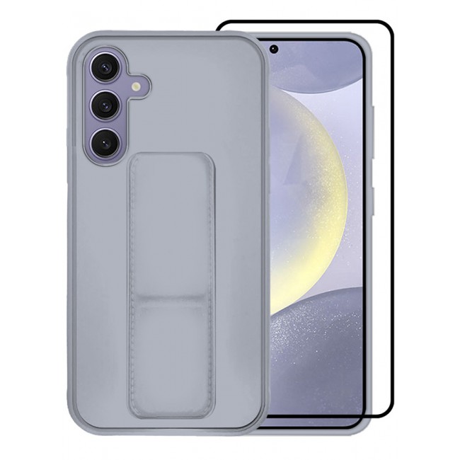 MARGOUN 2 Packs For Samsung Galaxy S24 Plus Case and Screen Protector Magnetic Stand and Holder Premium Silicone Vertical and Horizontal Hand Strap Grip Multi Stand Cover Grey