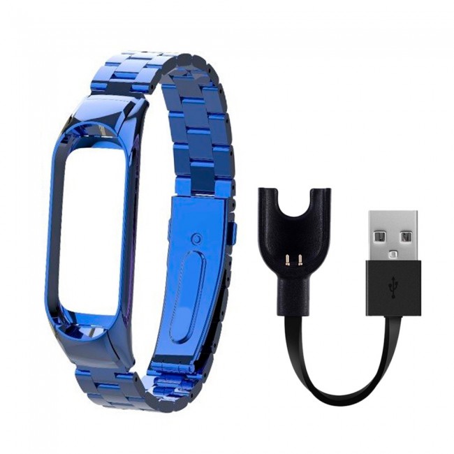 Margoun Metal Buckle Replacement Strap for Xiaomi Mi Band 3 / Mi 3 Band with USB Charger Cable