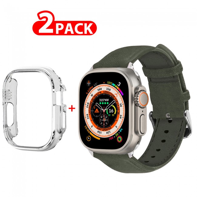 MARGOUN 2 Packs For Apple Watch Band 49mm Premium Leather Band Buckle Strap Wristband and Clear Cup Holder/ Warm Grey