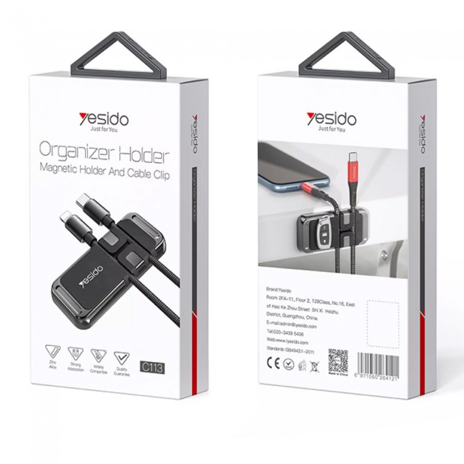 YESIDO C113 Magnetic Phone Holder and Cable Clip Organizer – Grey