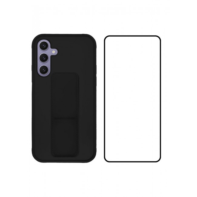 MARGOUN 2 Packs For Samsung Galaxy S24 Plus Case and Screen Protector Magnetic Stand and Holder Premium Silicone Vertical and Horizontal Hand Strap Grip Multi Stand Cover Black