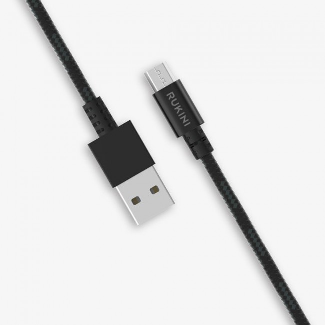 Rukini Micro USB Cable RCANBM Nylon Braided 1m / 3.3ft – Black , Silver
