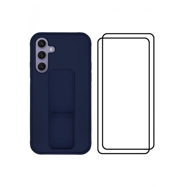 CATANES 3 Packs For Samsung Galaxy S24 Plus Case and 2 Screen Protectors Magnetic Stand and Holder Premium Silicone Vertical and Horizontal Hand Strap Grip Multi Stand Cover Blue