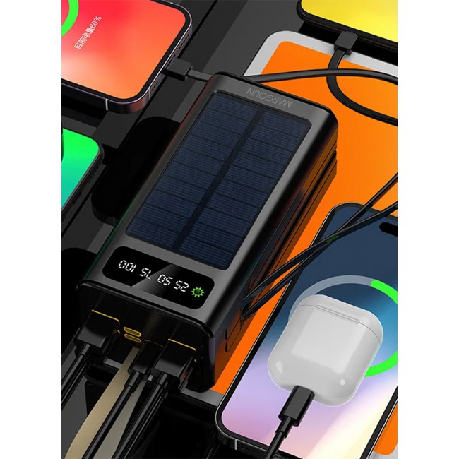 MARGOUN New Solar Power Bank 50000mAh Outdoor Portable Fast Charge External Battery 4 USB Port Phone Charger with LED Light Black