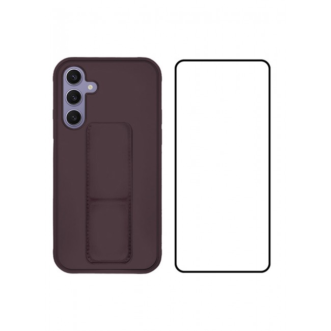 MARGOUN 2 Packs For Samsung Galaxy S24 Plus Case and Screen Protector Magnetic Stand and Holder Premium Silicone Vertical and Horizontal Hand Strap Grip Multi Stand Cover Merlot