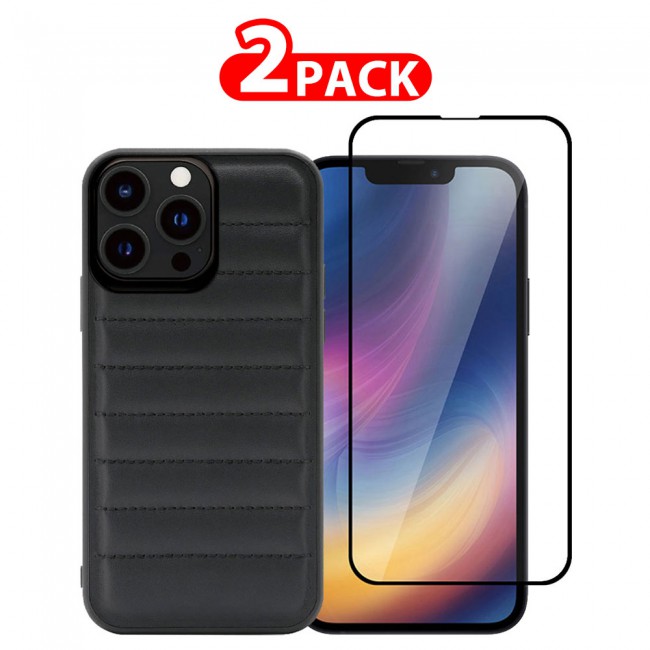 MARGOUN 2 Pack for iPhone 13 Pro Case Cover with Screen Protector Tempered Glass, Full Protection Back Case Dale Collection Horizon - Black