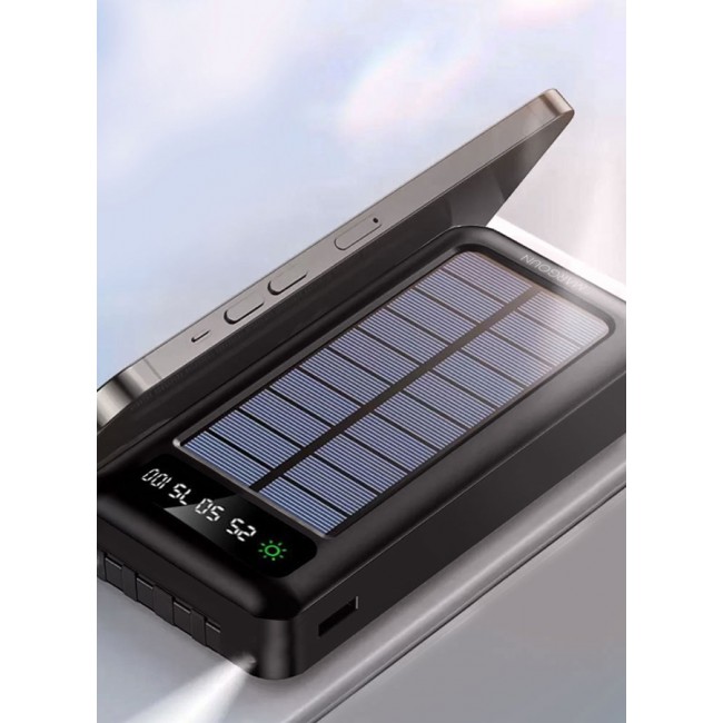 MARGOUN 20000mAh Solar Power Bank Big Capacity Phone Charging Powerbank with Cable External Battery Phone Fast Charger Black