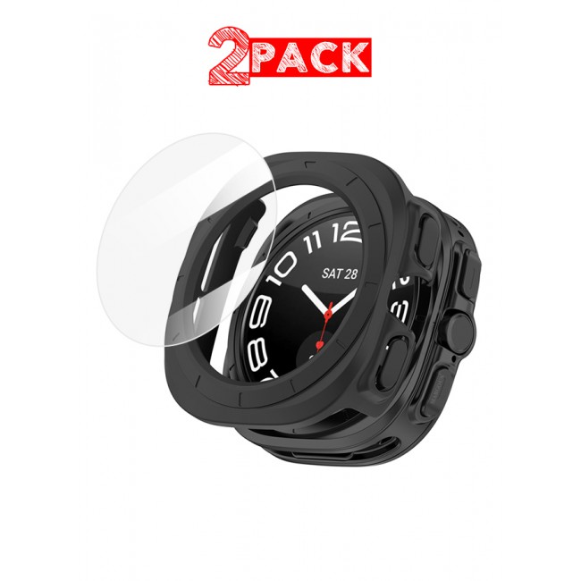 MARGOUN for Samsung Galaxy Watch 7 Ultra 2 Pack Case and Screen Protector Hard PC Bumper Set Frame protection around The perimeter, not covering The screen Black