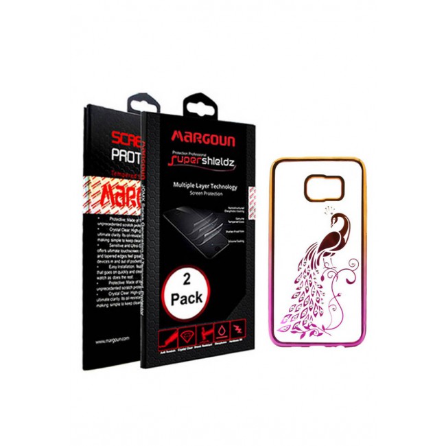 Margoun Pack for Samsung Galaxy S6 Edge Plus Clear Case and 2-Pack Screen Protector - Peacock