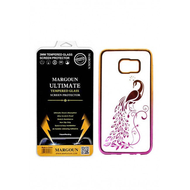 Margoun Pack for Samsung Galaxy S6 Edge Plus Clear Case and Glass Screen Protector - Peacock