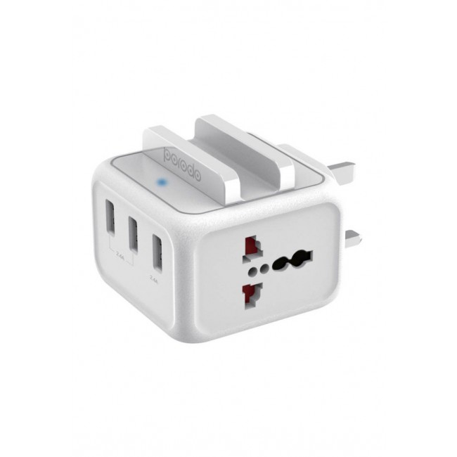 Porodo 3 USB Ports Multi-Function Power Cube Station 4.8A UK - White