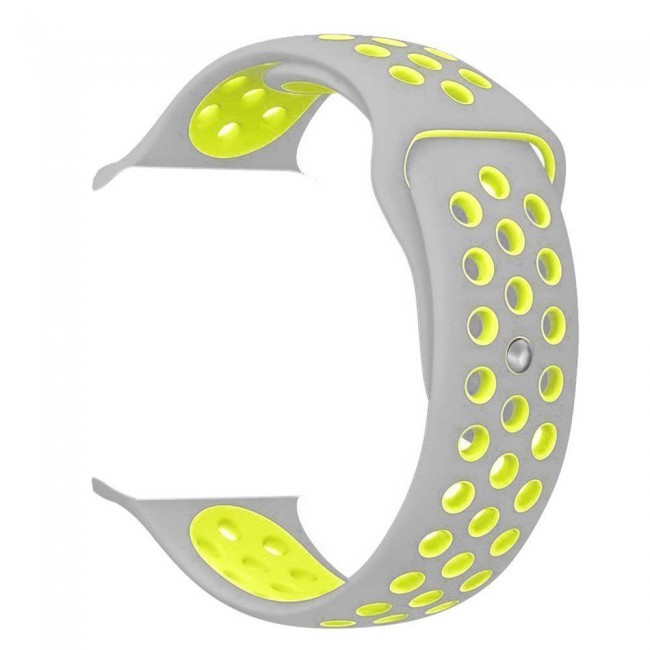 Apple Watch Band 42-44-45mm Silicone Nike Design Strap Henlein Series by Margoun - Grey Neon Green