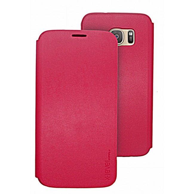 X-Level FIB Color Leather Flip Case Cover Stand with Back Cover for Samsung Galaxy S7 - Rose Red