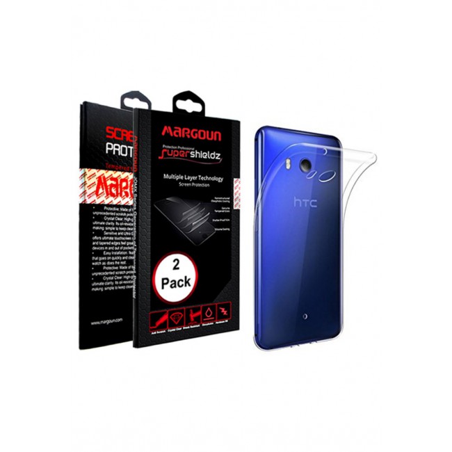 Margoun 2-Pack for HTC U11 Screen Protector and Clear TPU Case