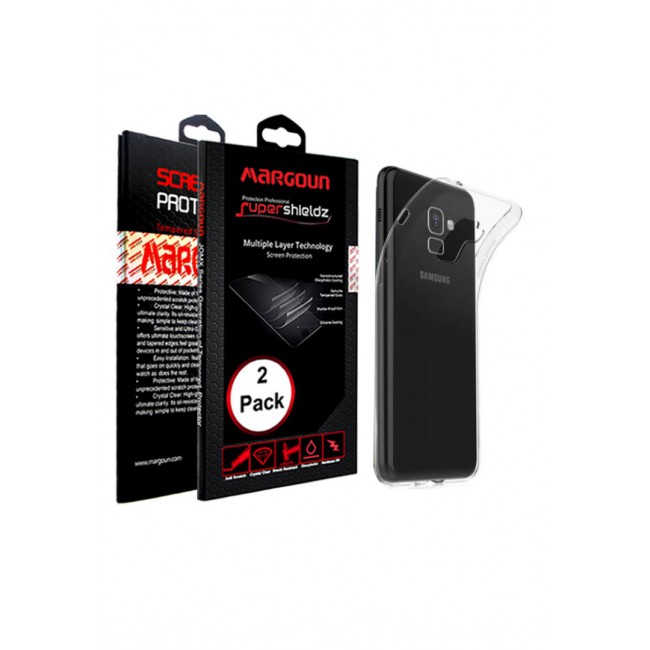 Margoun 2-Pack for Samsung Galaxy A8 Plus (2018) Screen Protector and Clear TPU Case