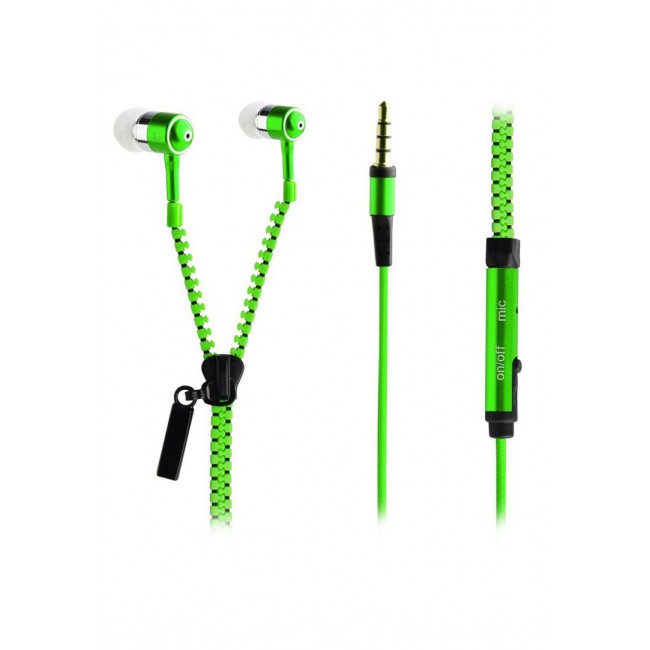 Margoun Zipper In-Ear Headphone with Mic - Green